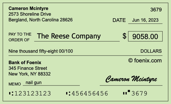 How to write a check for $9,058