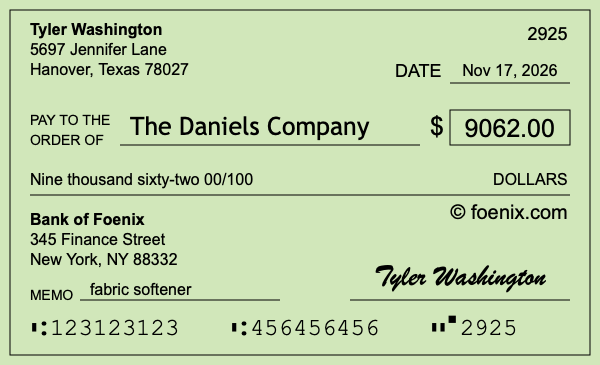 How to write a check for $9,062