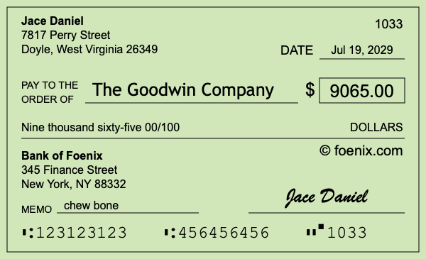 How to write a check for $9,065