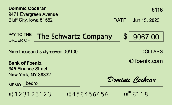 How to write a check for $9,067