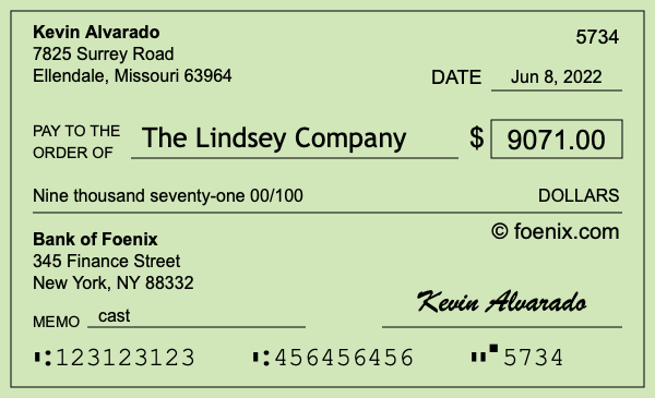 How to write a check for $9,071