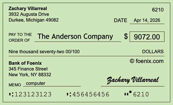 How to write a check for $9,072
