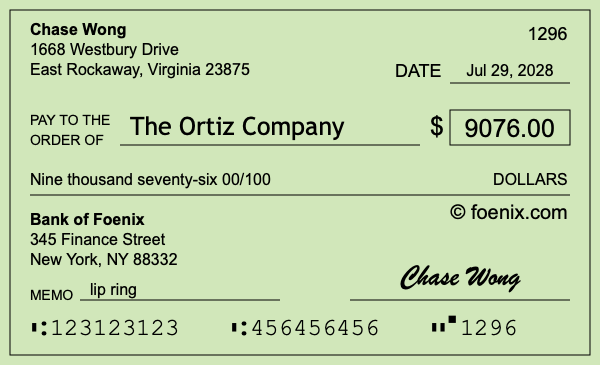How to write a check for $9,076