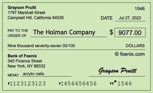 How to write a check for $9,077