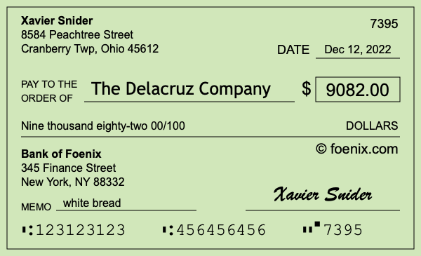 How to write a check for $9,082