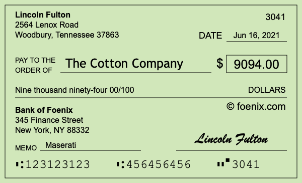 How to write a check for $9,094