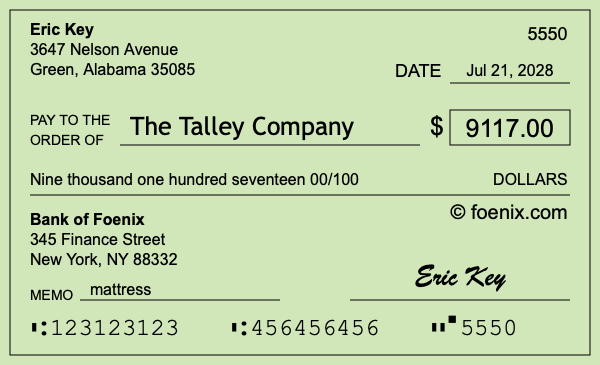 How to write a check for $9,117