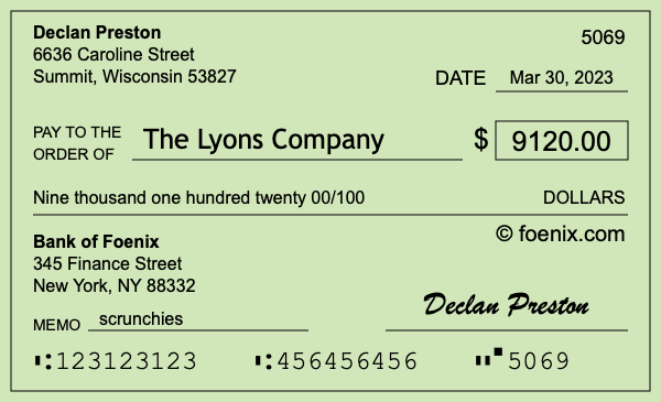 How to write a check for $9,120
