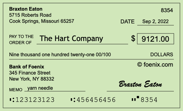 How to write a check for $9,121