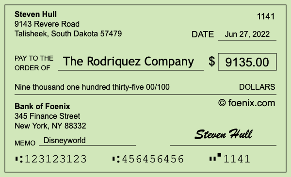 How to write a check for $9,135