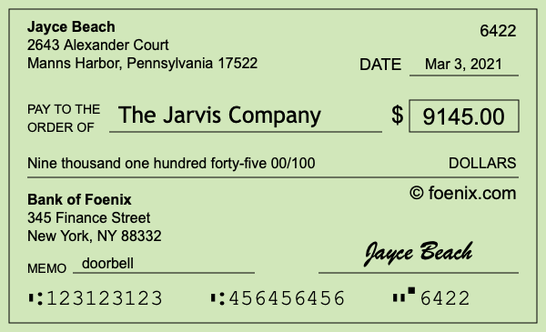 How to write a check for $9,145