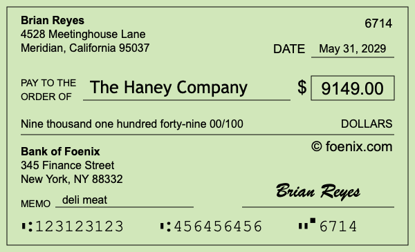 How to write a check for $9,149