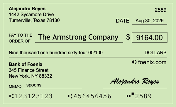 How to write a check for $9,164
