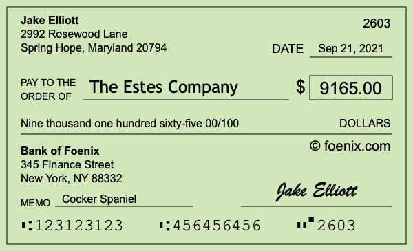 How to write a check for $9,165
