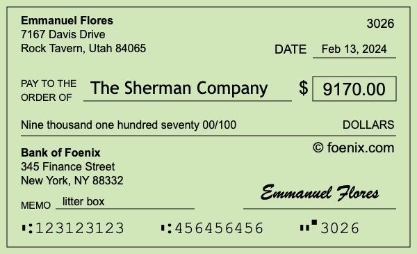How to write a check for $9,170