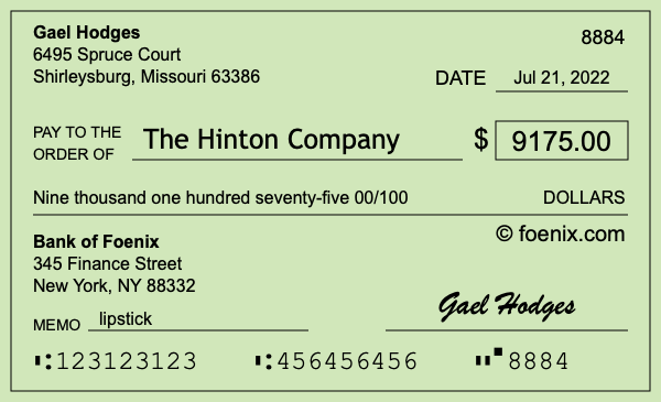 How to write a check for $9,175