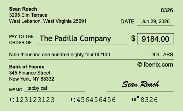 How to write a check for $9,184