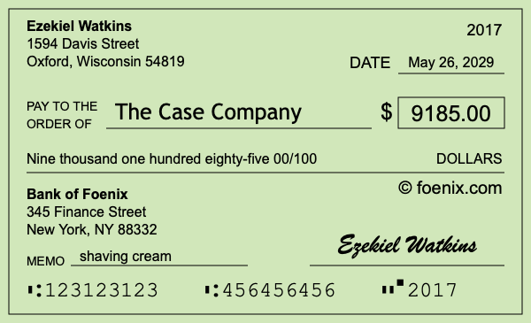How to write a check for $9,185