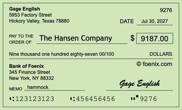 How to write a check for $9,187