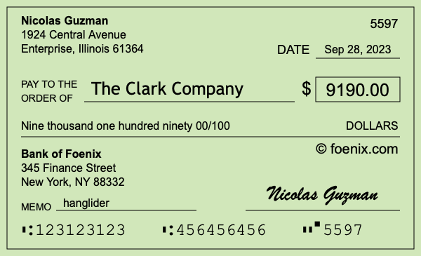 How to write a check for $9,190