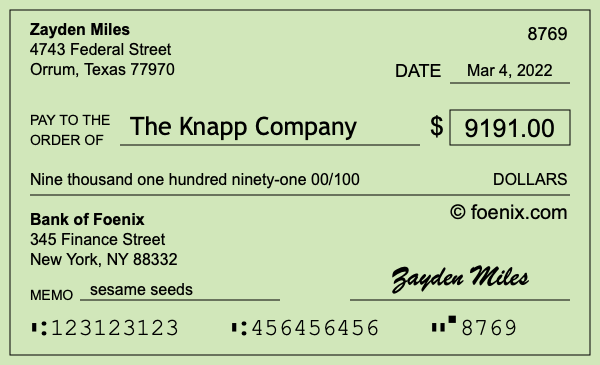 How to write a check for $9,191
