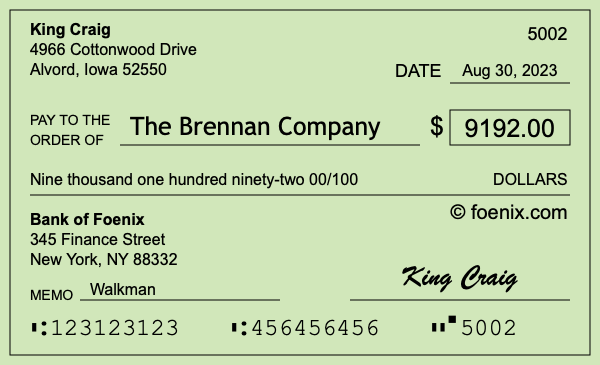 How to write a check for $9,192