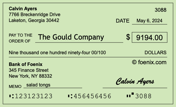 How to write a check for $9,194