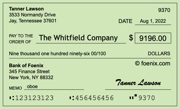 How to write a check for $9,196