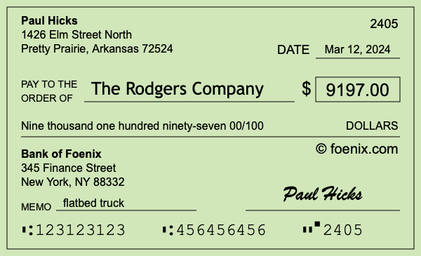 How to write a check for $9,197