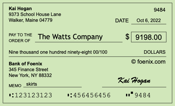How to write a check for $9,198