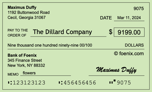 How to write a check for $9,199