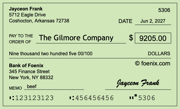 How to write a check for $9,205