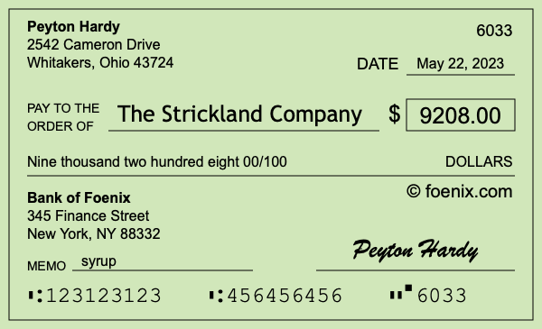 How to write a check for $9,208