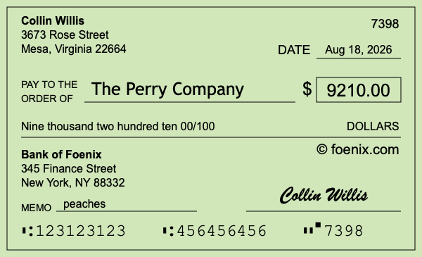 How to write a check for $9,210