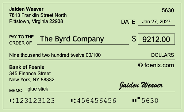 How to write a check for $9,212