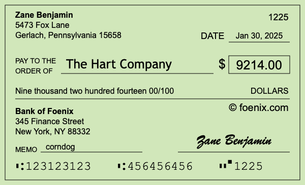 How to write a check for $9,214