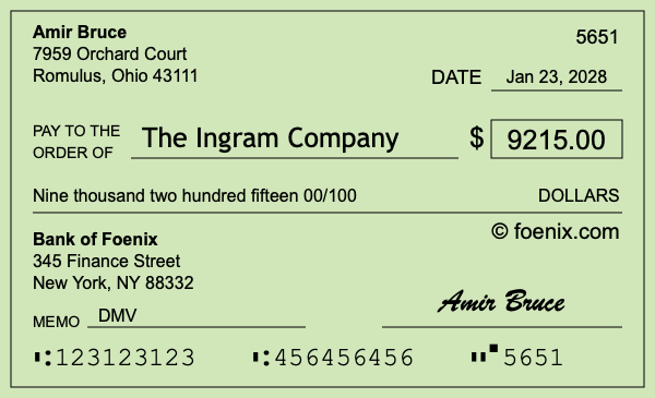 How to write a check for $9,215