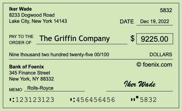 How to write a check for $9,225
