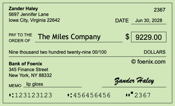How to write a check for $9,229
