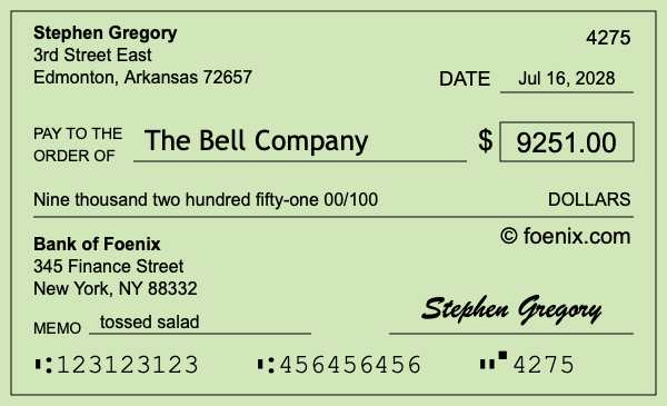 How to write a check for $9,251