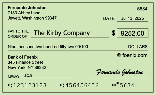 How to write a check for $9,252