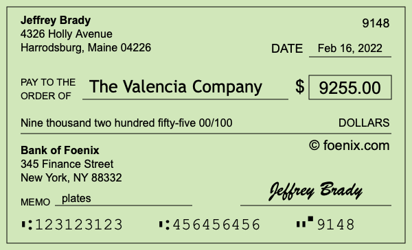 How to write a check for $9,255