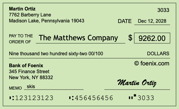 How to write a check for $9,262