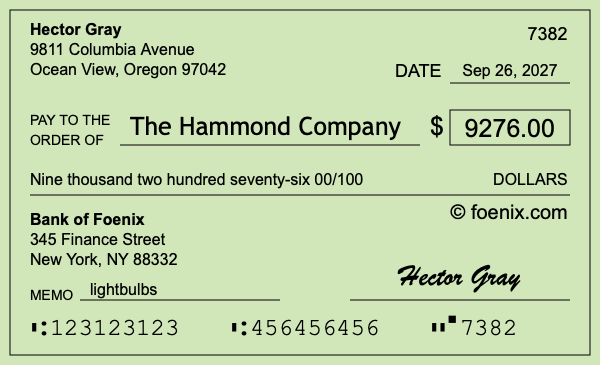 How to write a check for $9,276