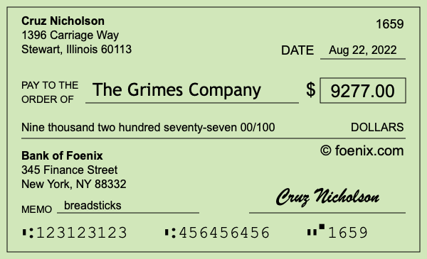 How to write a check for $9,277
