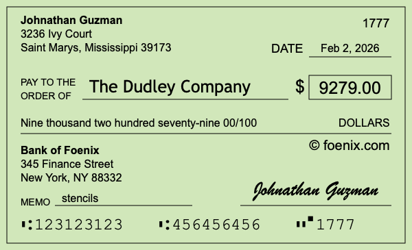How to write a check for $9,279