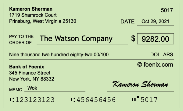 How to write a check for $9,282