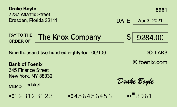 How to write a check for $9,284