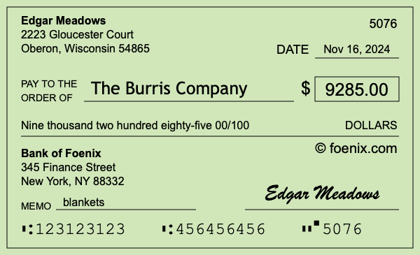 How to write a check for $9,285