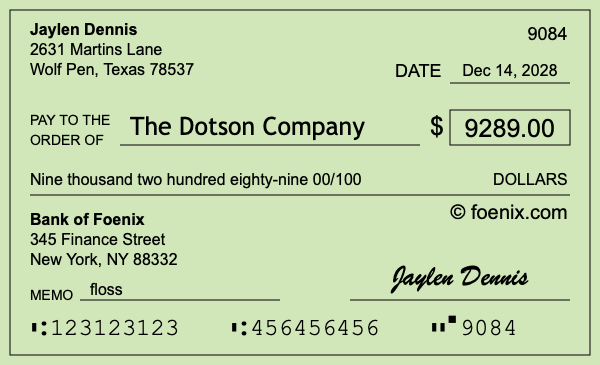 How to write a check for $9,289
